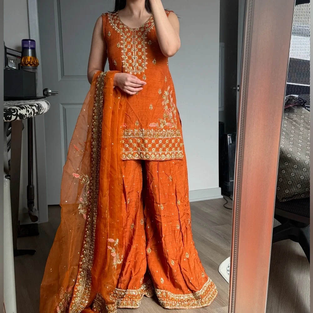 Kanwal Malik Orange Sharara Suit - Picture 4 of 11